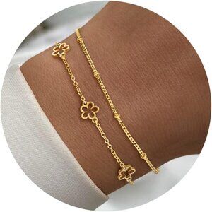 Dainty Double-Layer Flower Bracelet Set - 14K Gold Plated for Everyday Elegance